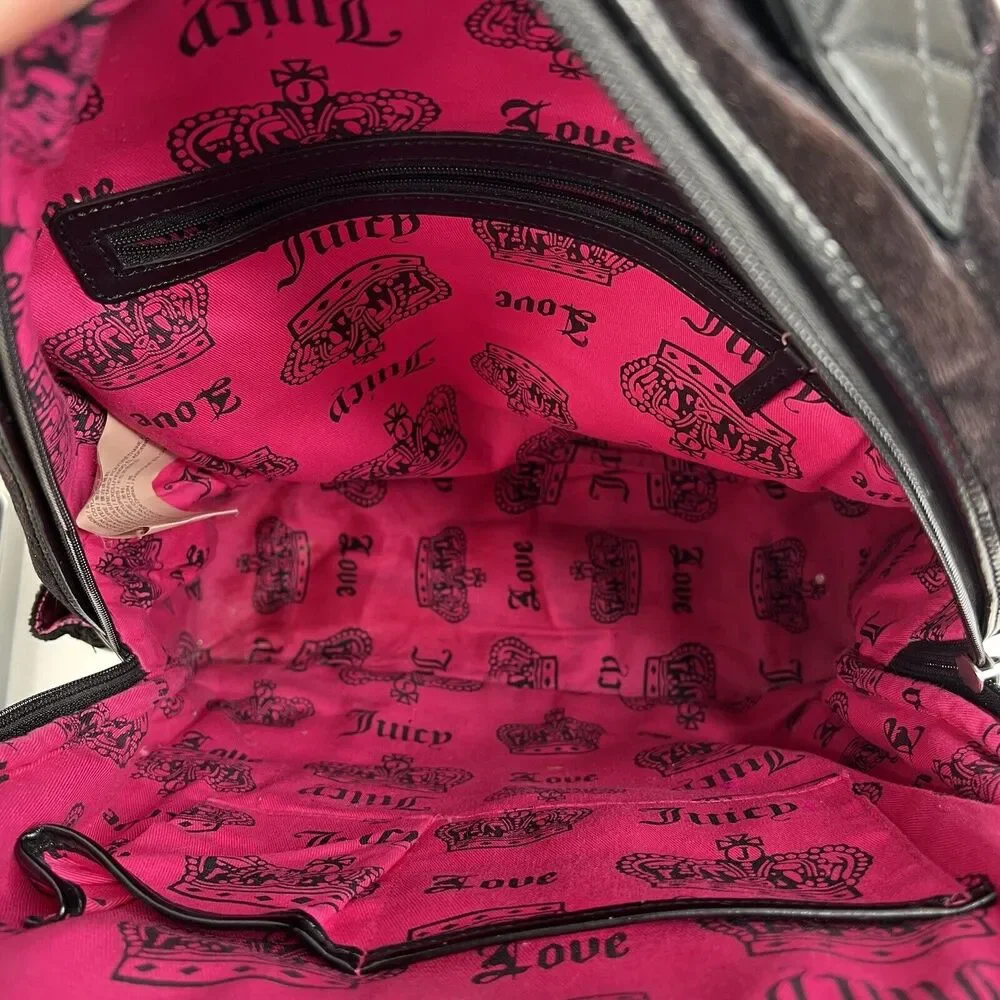 Y2K‎ Vintage JUICY COUTURE Black Velour Backpack Bookbag Weekend Bag Travel